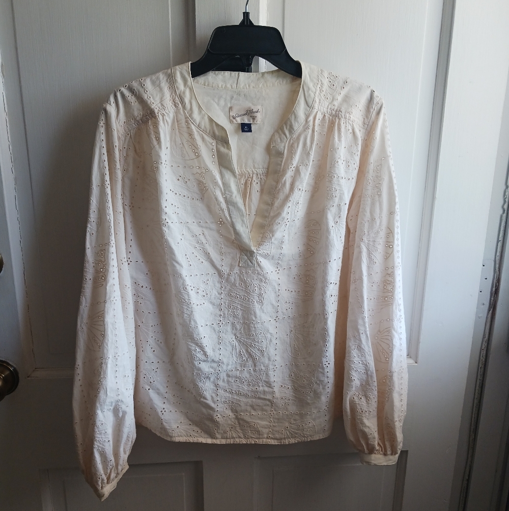 Universal Thread Cream Eyelet Split-Neck Peasant … - image 1